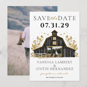 Black & Gold Country Wedding Save The Date