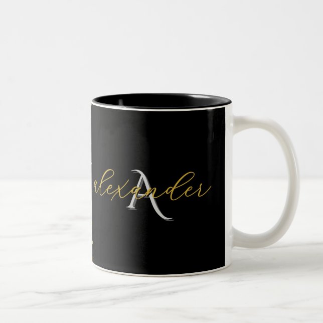 Black Gold Couple Initials Personalized Names Two-Tone Coffee Mug (Right)