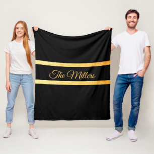 Black gold couple monogram pattern elegant  fleece blanket