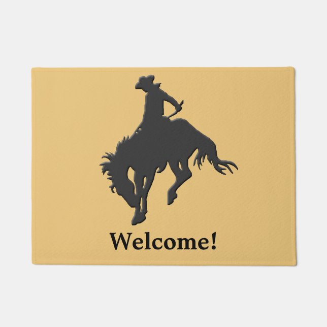 Black Gold Cowboy Bucking Horse Welcome Doormat (Front)