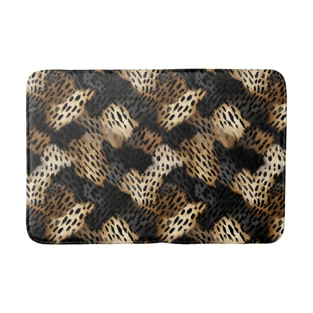 Black Gold Cream Leopard Animal Print   Bath Mat (Front)