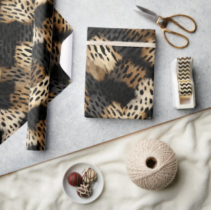 Black Gold Cream Leopard Animal Print Birthday Wrapping Paper