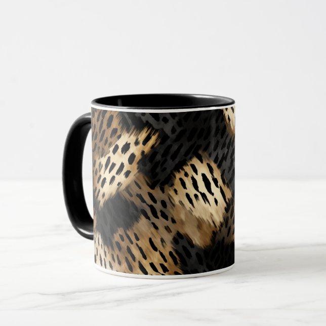 Black Gold Cream Leopard Animal Print Mug (Front Left)