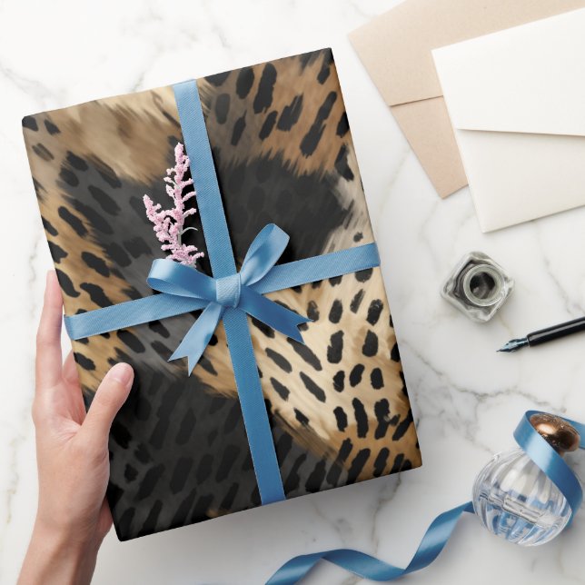 Black Gold Cream Leopard Animal Print Wrapping Paper (Gifting)