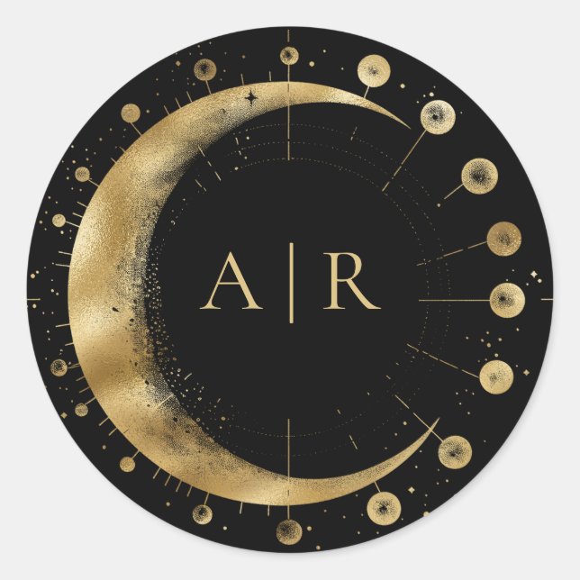 Black Gold Crescent Moon Wedding Envelope Seal (Front)