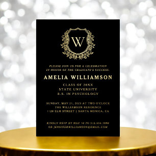 Black Gold Crest Monogram Graduation Party