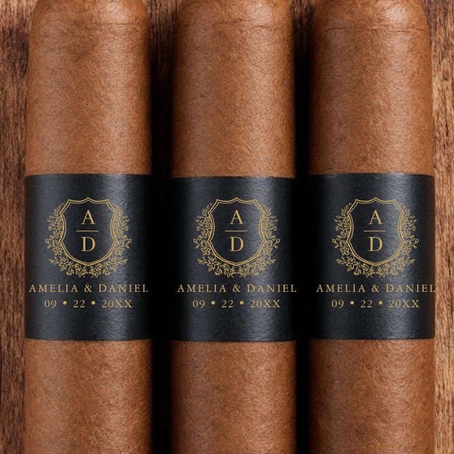 Black Gold Crest Monogramme Mariage Cigar Band (Créateur téléchargé)