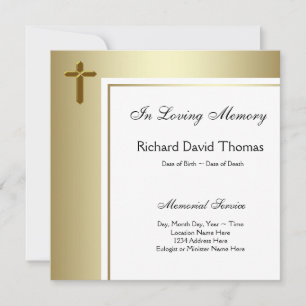 Black Gold Cross In Loving Memory Memorial Invitation