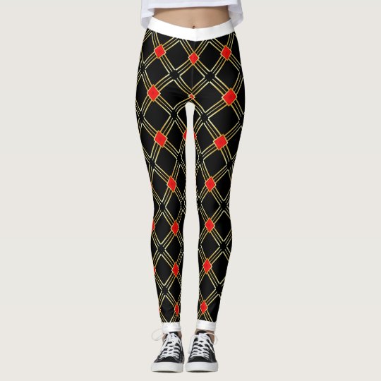 Black Gold Cross Stripes Pattern Leggings