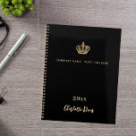 Black gold crown name year business planner<br><div class="desc">A stylish,  classic black background.  Personalize and add your business name,  year and personal name.  Golden letters.  If you want it without text,  use your back-space key to delete.  Decorated with a faux gold crown.  The crown and the text both on the front and the back.</div>