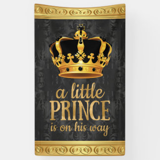 Black Gold Crown Prince Baby Shower Banner