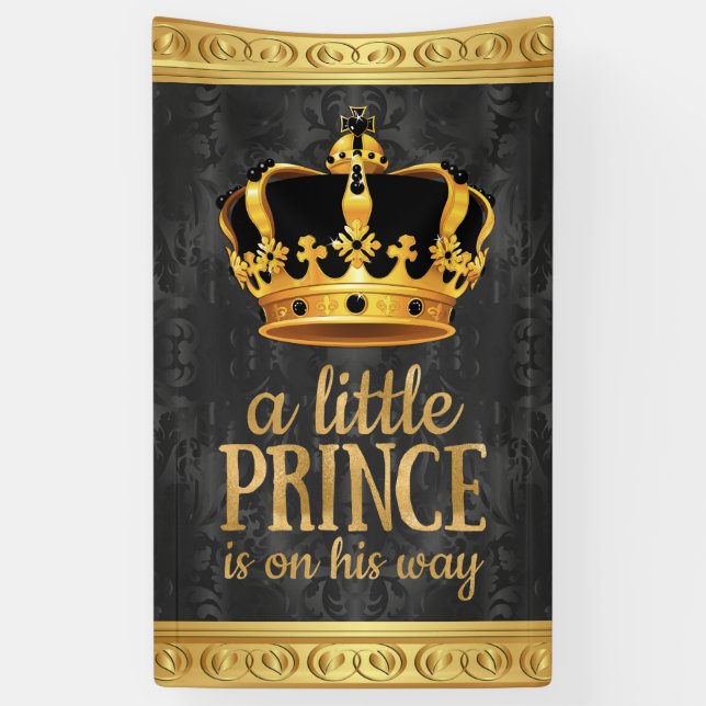 Black Gold Crown Prince Baby Shower Banner (Vertical)