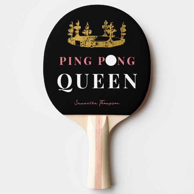 Black Gold Crown Table Tennis Queen Personalized  Ping Pong Paddle (Front)