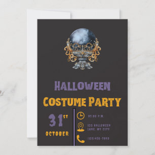 Black & Gold Crystal Ball Modern Black Halloween Invitation