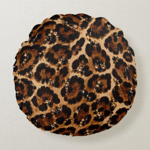 Black & Gold Crystal Tiger Pattern Round Pillow