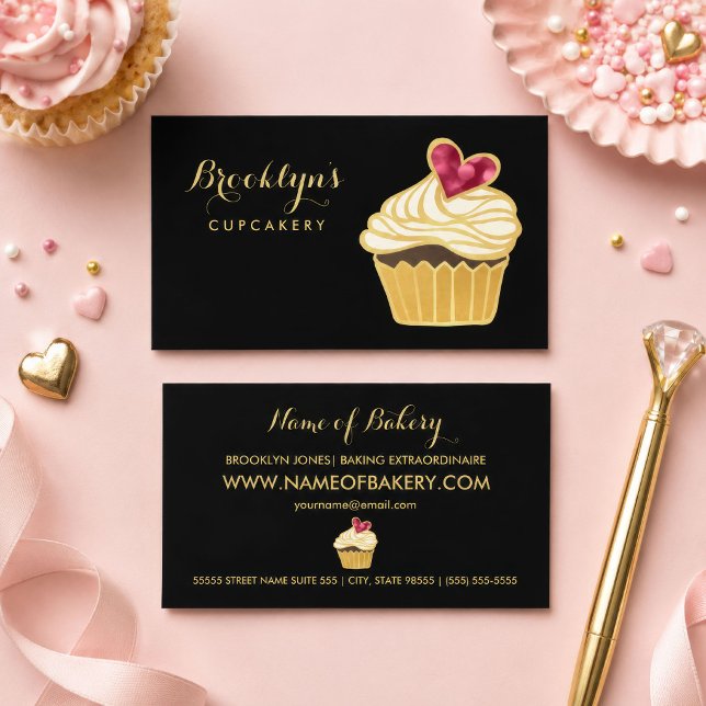 Black Gold Cupcake Bakery Business Card (Creator Uploaded)