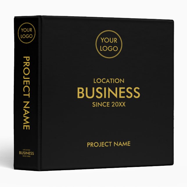 Black Gold Custom Add Logo Simple Modern Business Binder (Front/Spine)