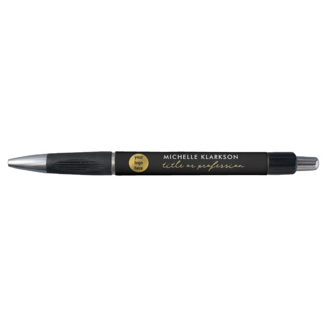 Black Gold Custom Business Logo Name Profession Pen (Front)