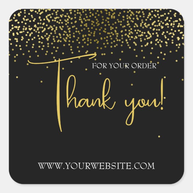 Black & Gold Custom Business Thank You Squa Square Square Sticker (Front)