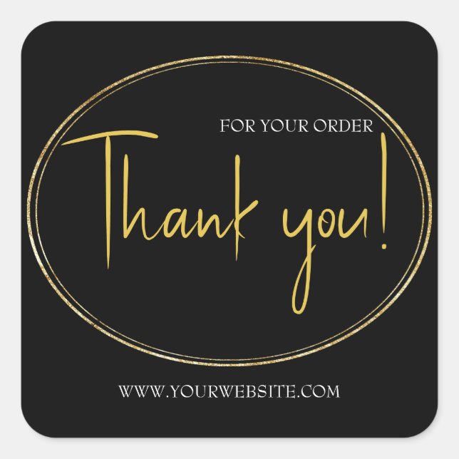 Black & Gold Custom Business Thank You  Square Square Sticker (Front)