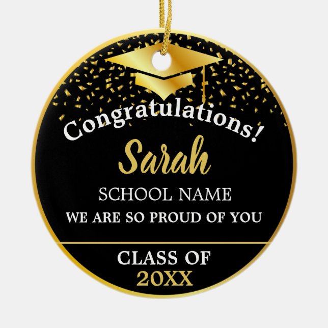 Black & Gold Custom Graduation Class Of 2021 Ceramic Ornament (Front)