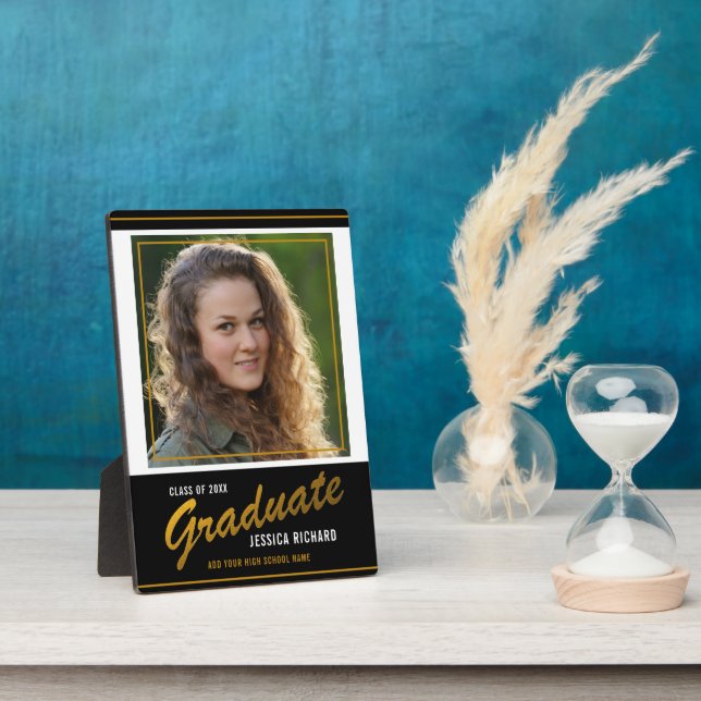 Black Gold Custom Graduation Photo Keepsake Plaque (Side)