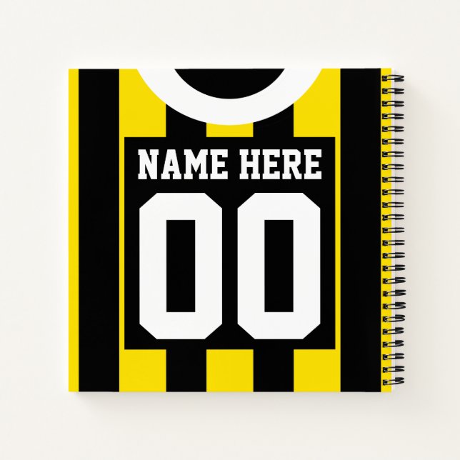 Black & Gold Custom Jersey Template Soccer Rugby Notebook (Back)