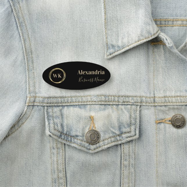 Black Gold Custom Monogram Employee Name Tag (In Situ)