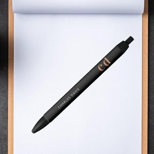Black gold custom monogram name minimalist ink pen (Creator Uploaded)