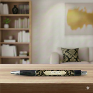 Black Gold Custom Name Dark Academia Pen