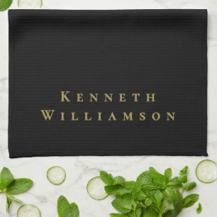 Black Gold Custom Name Minimalist Elegant Men Chic Kitchen Towel