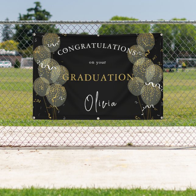 Black & Gold Custom Party Personalized Graduation Banner (Insitu)