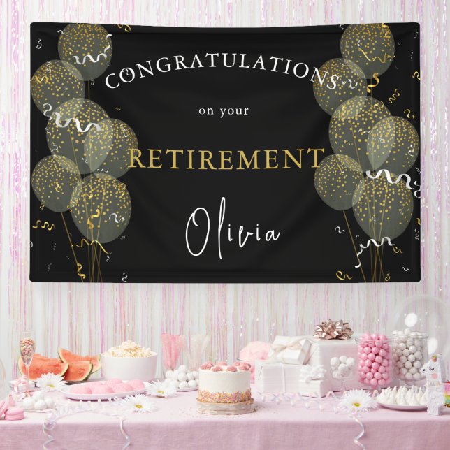 Black & Gold Custom Party Personalized Retirement Banner (Party)
