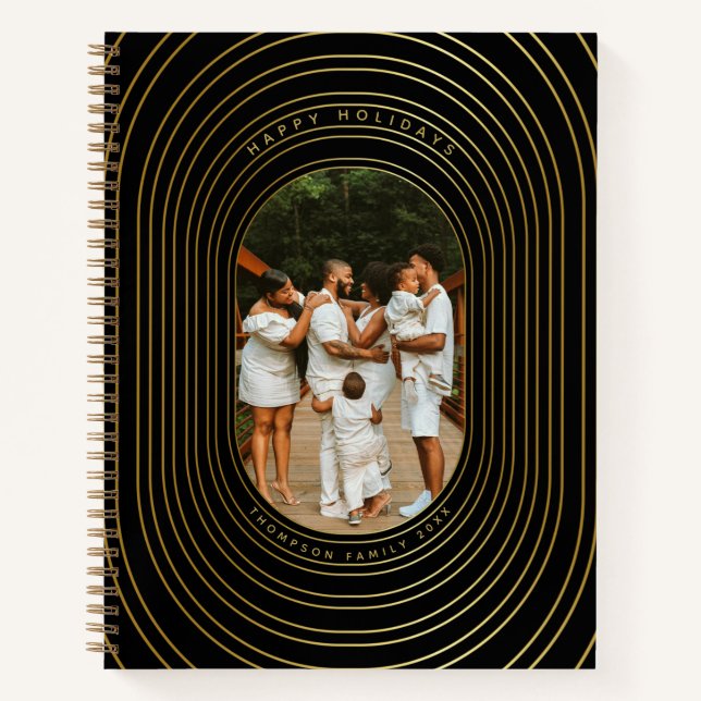 Black Gold Custom Photo Family Christmas Notebook (Front)