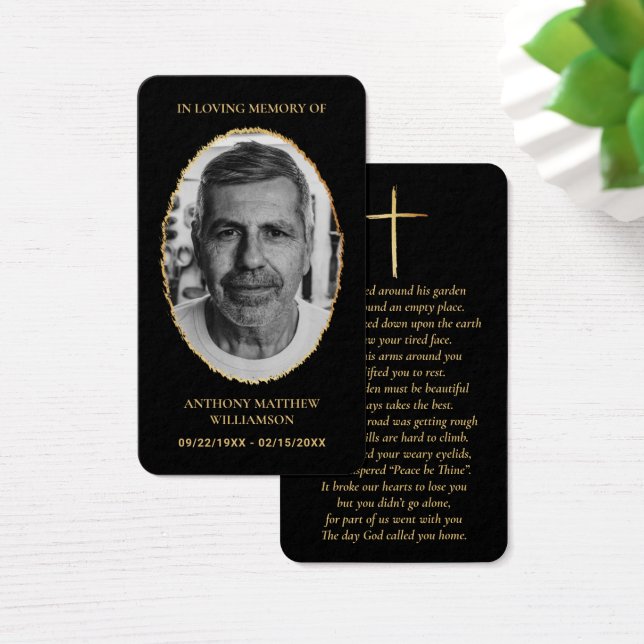 Black & Gold Custom Photo Laminated Memorial Cards (Desk)