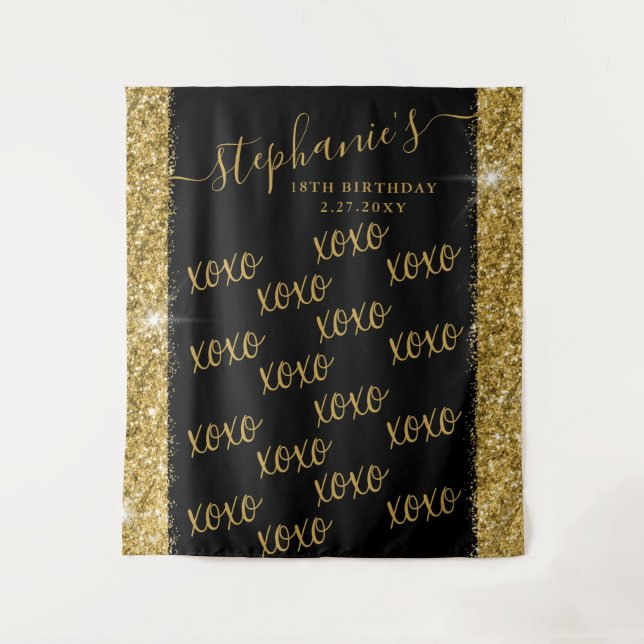 Black Gold Custom Photobooth Selfie Photo Backdrop Tapestry (Front)