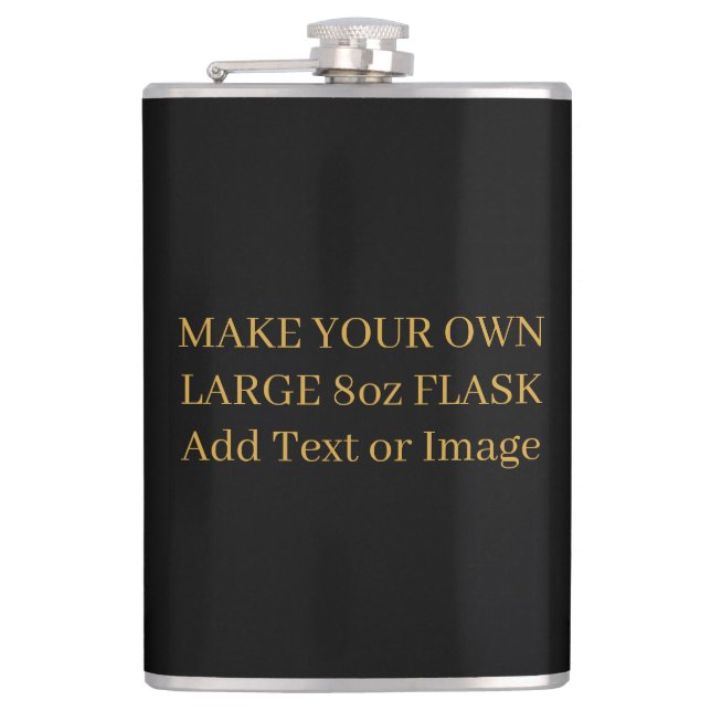 Black & Gold Custom Text or Photo Wedding Hip Flask (Front)