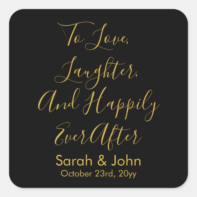 Black Gold Custom Wedding Reception Personalized Square Sticker (Front)