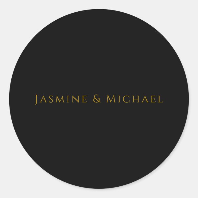 Black & Gold Cute Minimalist Own Name Classic Round Sticker (Front)