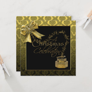Black Gold Damansk Fête de Noël Invitation