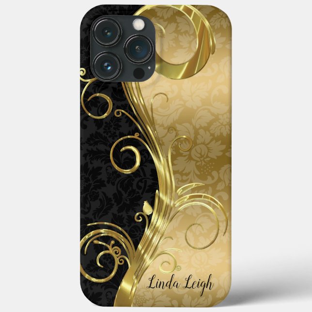 Black & Gold Damask Case-Mate iPhone Case (Back)