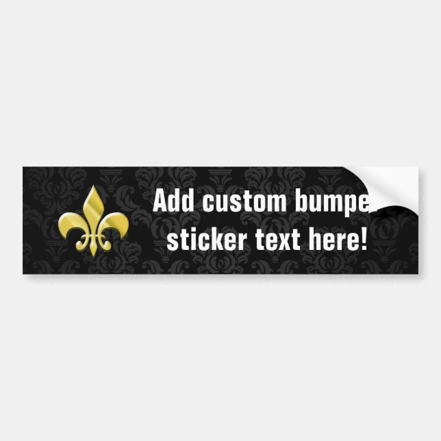 Black/Gold Damask Fleur de Lis Bumper Sticker (Front)