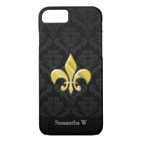 Black/Gold Damask Fleur de Lis