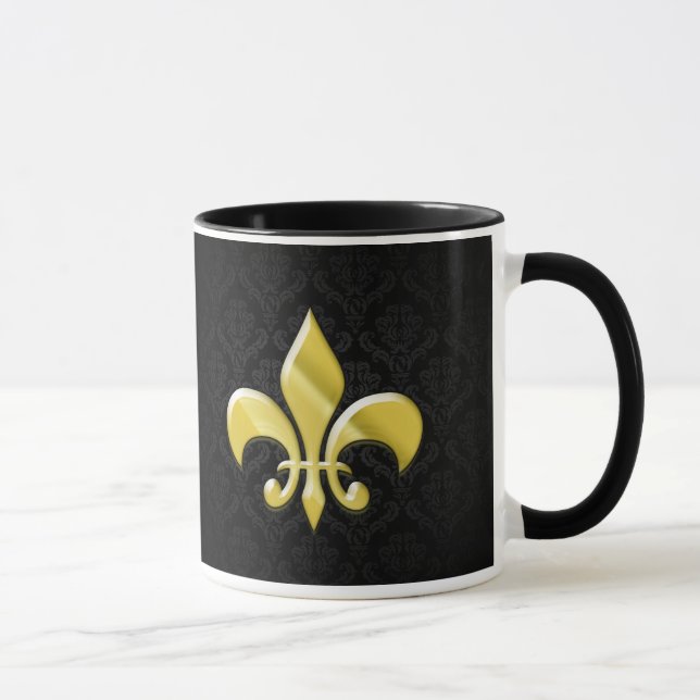 Black/Gold Damask Fleur de Lis Mug (Right)