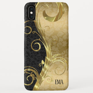 Black Gold Damask Gold Swirls iPhone XS Max Case