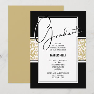 Black Gold Damask Graduation Party Invitation