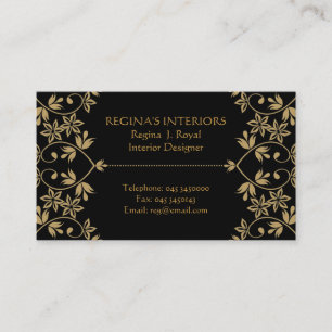 Black Gold Damask  Interiors Business Cards