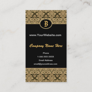 Black Gold Damask Monogram Profile Card