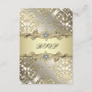 Black Gold Damask Party RSVP Card