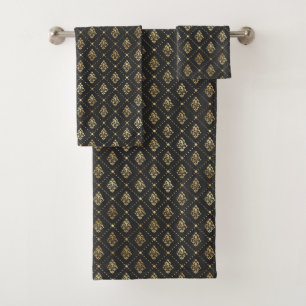 Black Gold Damask Pattern Simple Bath Towel Set